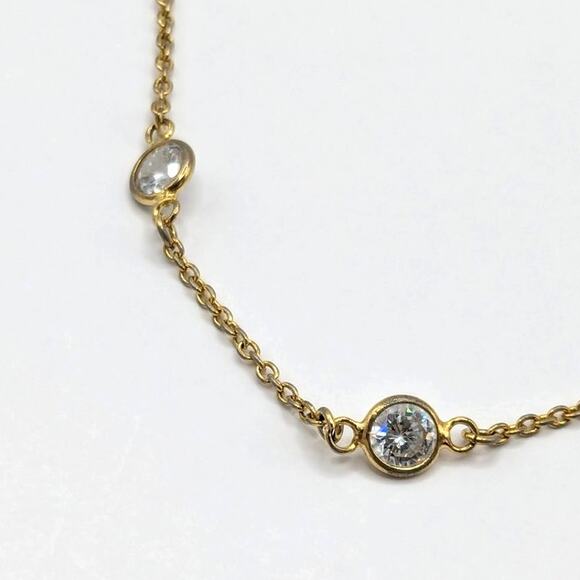 Gold Over Sterling Silver 925 Crystal Station Chain Anklet Ankle Bracelet - Picture 2 of 6